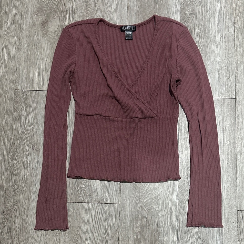 Revamped Mauve Ribbed Wrap Blouse